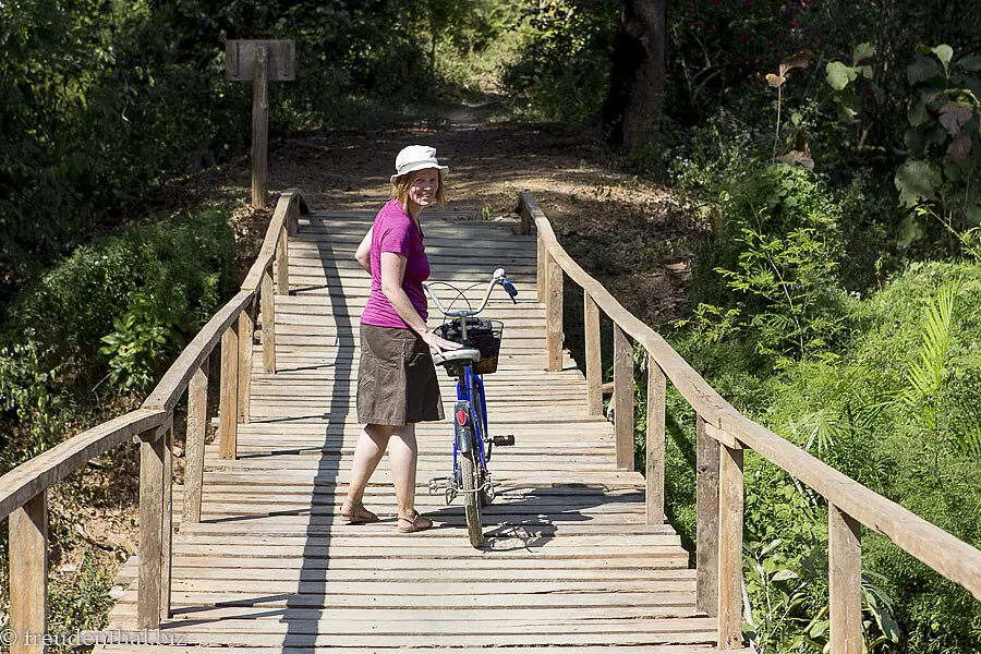 Anne auf der sanierten Brücke bei Don Khon